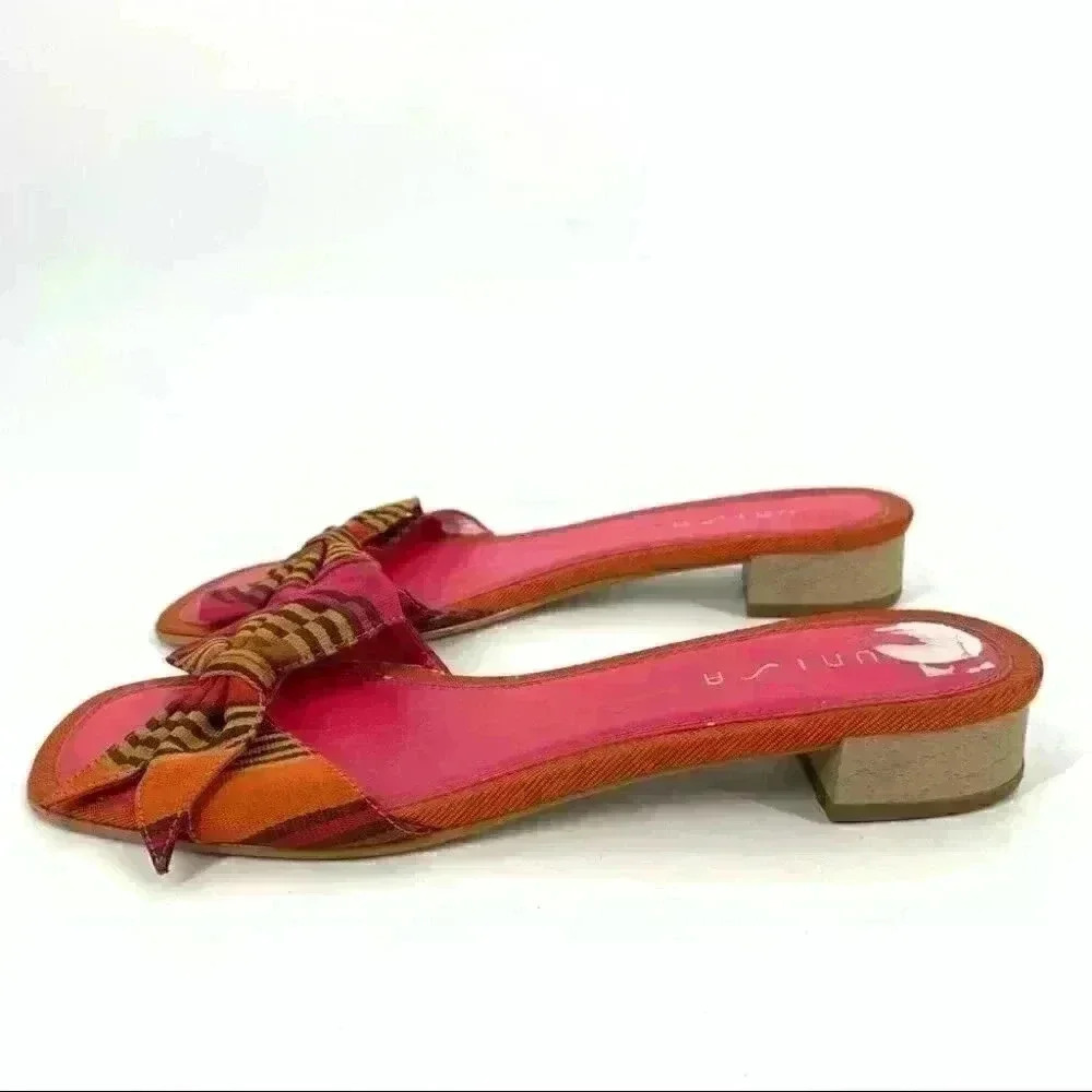 Unisa womens sandals size 6.5 Carissa multicolored bow stripes square toe 90s - Picture 4 of 12